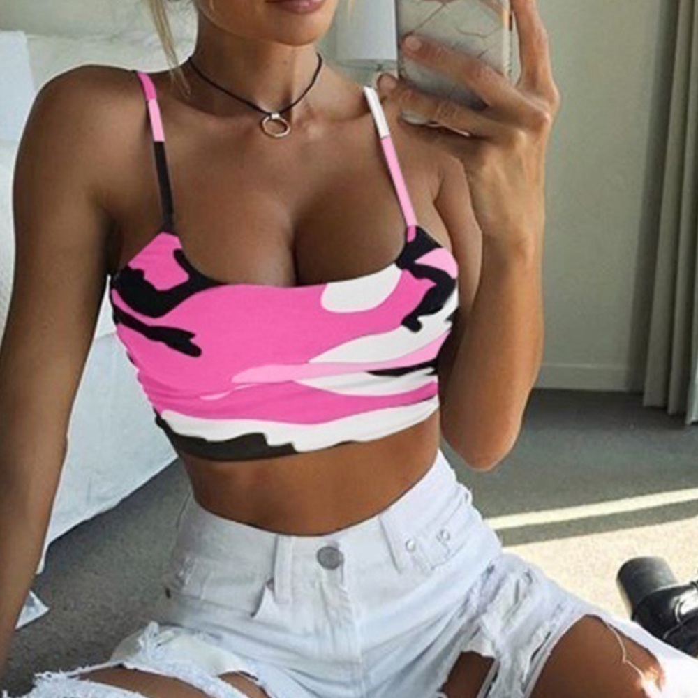 Camouflage Printed Slip Cropped Tank Top